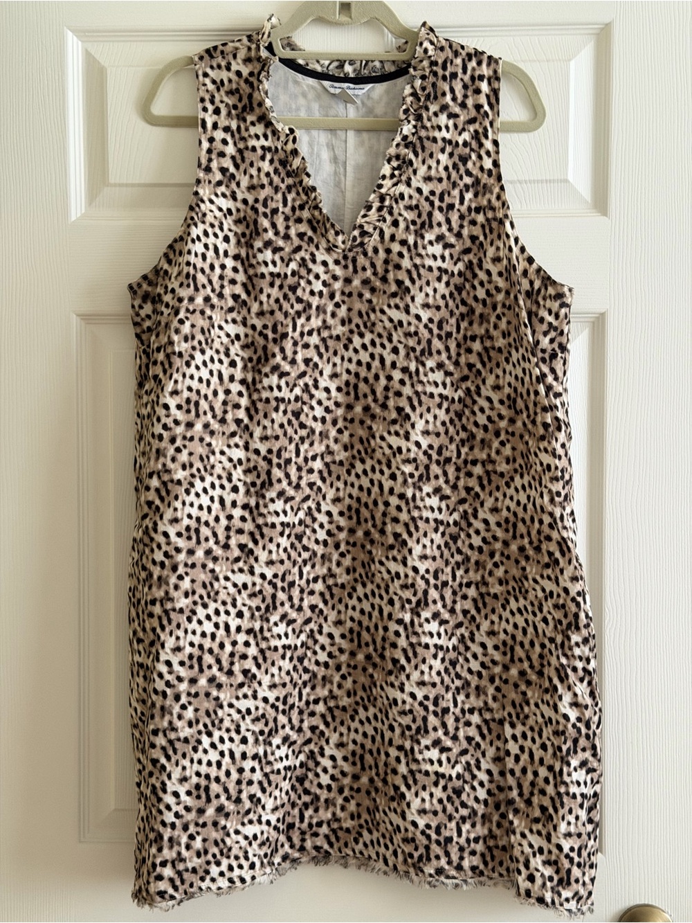 Tommy Bahama Neutral Leopard Print linen dress with Black Trim